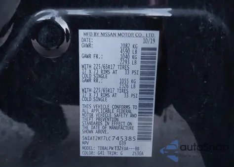 2020 Nissan Rogue S Fwd z USA, uszkodzony, nr VIN 5N1AT2MT7LC745385